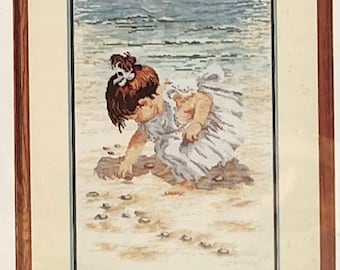 Janlynn Just-A-Chart, Little Girl Collecting Shells at the Beach, Cross Stitch Chart, NIP