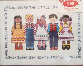 Charmin Cross Stitch Kit, Jesus Loves the Little Children, NIB, 1984