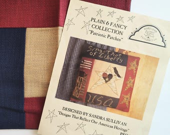 PATRIOTIC PATCHES, Homespun Elegance, PFC-33 - Cross Stitch Chart, Charms and Pre-finished Small Pillow Cover
