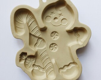 Larger Clay Gingerbread Man with Candy Cane - Cookie Mold, Paper Mold