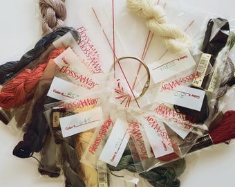 True DMC Size 5 Floss in Floss-Away Bags on Ring, 16 Different Colors, Assorted Weights - Made in France