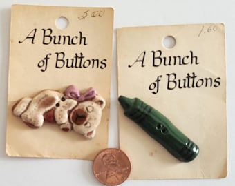 Ceramic Buttons, Sleeping Teddy Bear, Green Crayon - Handmade and Hand Painted by A Bunch of Buttons