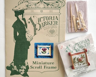 Victoria Parker Miniature Scroll Frame Kit & Brooch, 1990s Needlework Craft