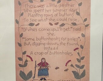 1880's Folkhart Gallery Embroidery / Needlework Chart Pack, "The Little Gard'ner" Primitive Sampler