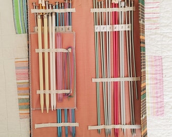 Vintage Structured Knitting Needle Case, Plaid Taffeta with 15 Pair of Knitting Needles and some Accessories