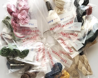 True DMC Size 3 Floss in Floss-Away Bags on Ring, 20 Different Colors, Assorted Weights - Made In France