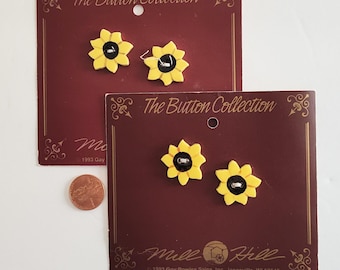 The Button Collection, Mill Hill - Sunflower, Hand Painted Ceramic Buttons, 1993