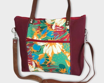 Umhängetasche mit Blumen, gewachste Canvas Tasche, Alltagstasche, Schultertasche, Mehrzwecktasche, Geschenk für sie