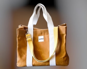 Mustard Waxed Canvas Tote Bag , Large Waxed canvas handbag ,  Crossbody bag, Casual  Multifunctional Bag , Shoulder Bag, Multifunctional bag