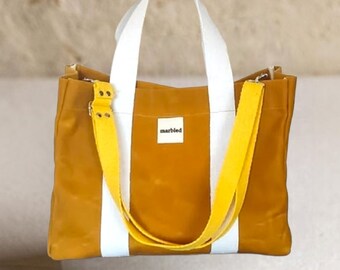 Mustard Waxed Canvas Tote Bag , Large Waxed canvas handbag ,  Crossbody bag, Casual  Multifunctional Bag , Shoulder Bag , Canvas Autumn Bag