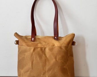 Leather Straps Mustard Canvas Tote Bag Shoulder Bag