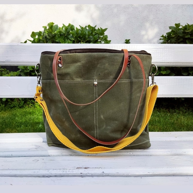 Traveler Bag Waxed Canvas Tote Bag Olive Green Waxed Canvas Etsy