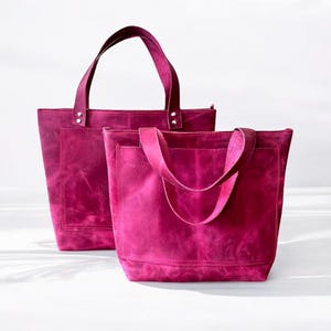 Fuchsia Pink Leder Einkaufstasche , Leder Handtasche , Weekender Leder Tasche , Leder Arbeitstasche , Umhängetasche aus Leder