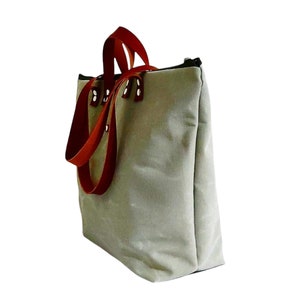 Waxed Canvas Bag ,Large Tote Bag , Zipper Closure Shoulder Bag , For Man , Unisex Bag ,For Women Bag , Weekend Bag , Laptop Bag image 2