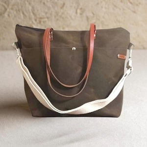Large Brown Waxed Canvas Tote Bag ,  Waxed Canvas Shoulder Bag , Crossbody  Bag