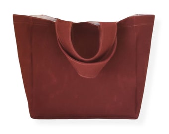 Waxed Canvas "Burgundy"  Large Tote  Bag , Work Bag, Shoulder Bag, Multipurpose Shopping Tote Bag , Weekender Bag, Work Out Bag