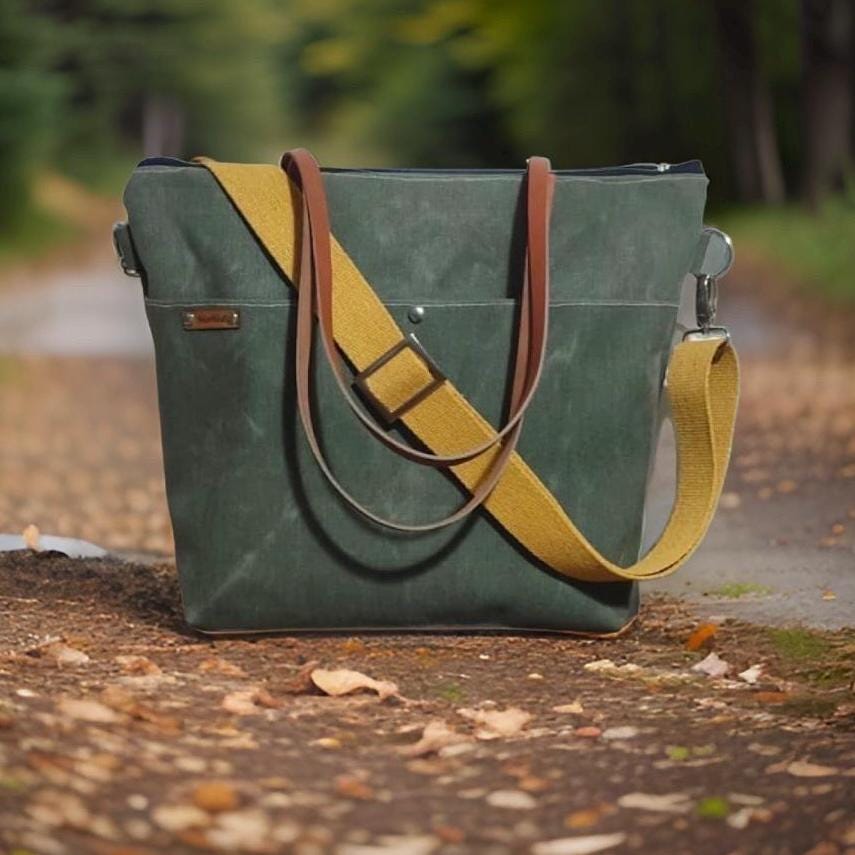 Green Waxed Canvas Tote Bag , Olive Green Waxed Canvas Green Waxed Canvas Tote Bag , Olive Green Waxed Canvas