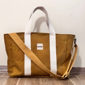 Large Mustard Waxed Canvas Tote Bag , Waxed canvas Handbag ,  Crossbody Bag