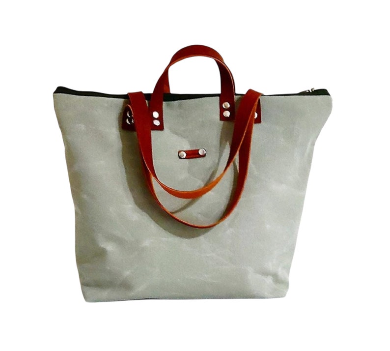 Waxed Canvas Bag ,Large Tote Bag , Zipper Closure Shoulder Bag , For Man , Unisex Bag ,For Women Bag , Weekend Bag , Laptop Bag image 4