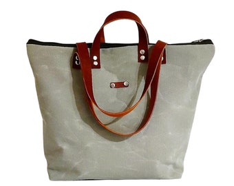 Waxed Canvas Bag ,Large Tote Bag , Zipper Closure Shoulder Bag , For Man , Unisex Bag ,For Women Bag , Weekend Bag , Laptop Bag