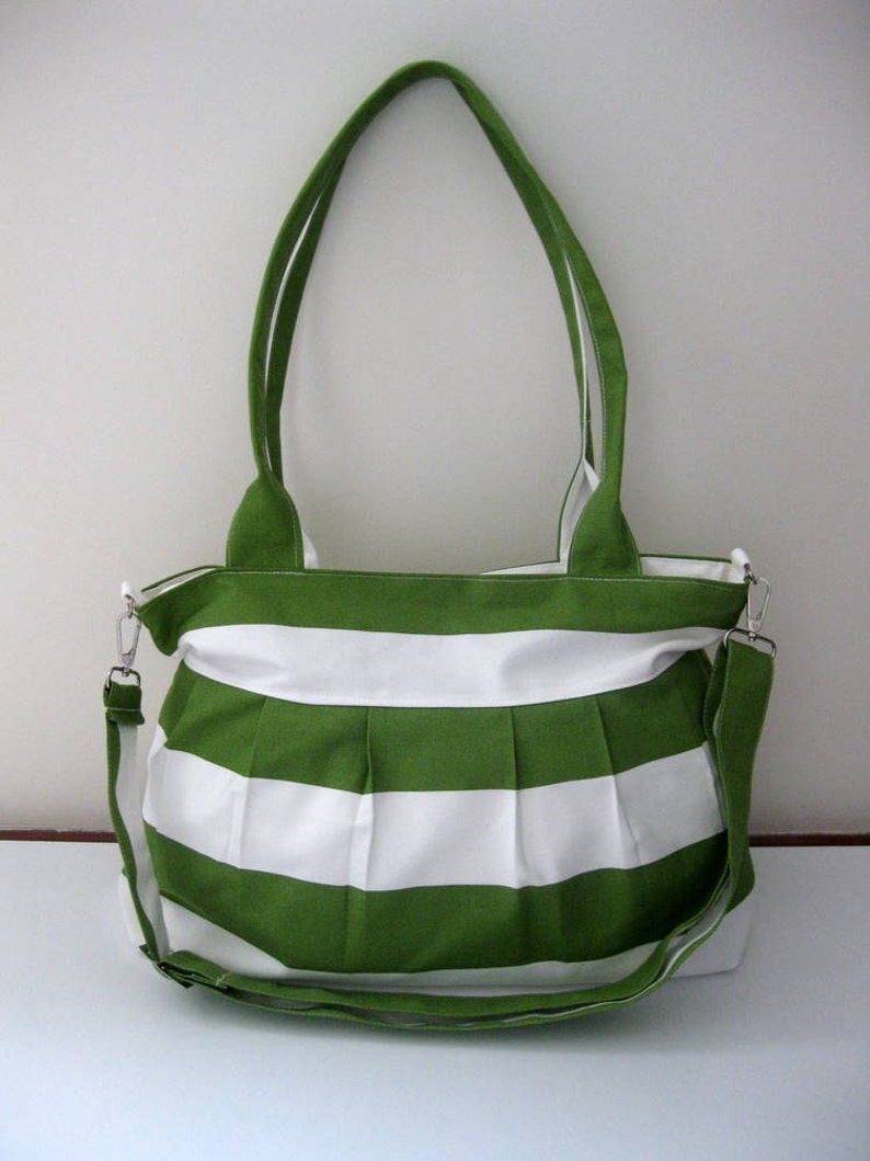 Green Bag-Pleated Bag-Large-Double Straps and Adjustable to Straps-6 Large Pockets-Zipper Clouse image 3