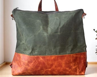Wandelbarer Rucksack aus gewachstem Canvas: Crazy Horse Leder Arbeitstasche, Laptop-Reisetasche