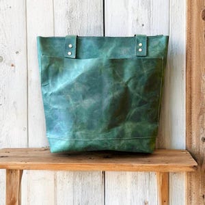 Grüne große Leder-Einkaufstasche Reißverschluss, Tote lange Leder-Doppelriemen, Lederhandtasche, Weekender-Schultertasche, grüne Tasche für die Arbeit