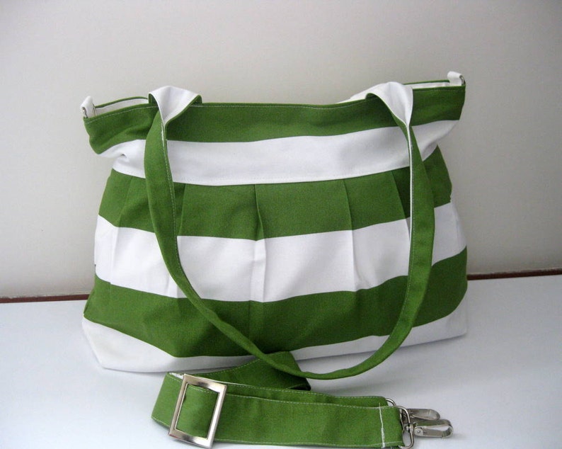 Green Bag-Pleated Bag-Large-Double Straps and Adjustable to Straps-6 Large Pockets-Zipper Clouse image 1