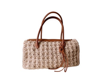 Zipper Closure Crochet Tote Bag