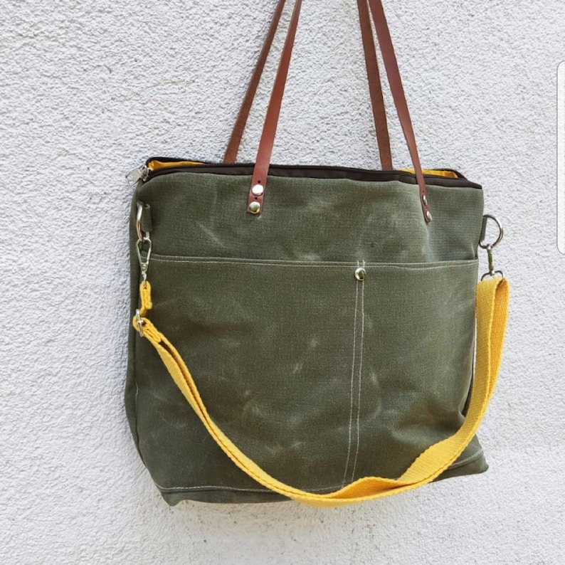 Traveler Bag Waxed Canvas Tote Bag Olive Green Waxed Canvas Etsy