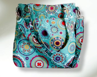 Large Shoulder Bag- Pleated Diaper Bag - Colorful Bag- Zipper Closure Tote Bag-Adjustable to Straps