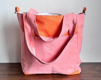 Tote Bag With Large Outside Pockets Orange Tote Handbags, Large Casual Shoulder Bag,  Weekender Work Bag, Crossbody Bag,