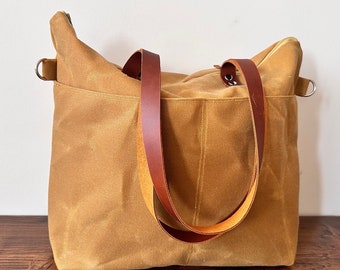 Leder Straps Mustard Gewachste Canvas Einkaufstasche