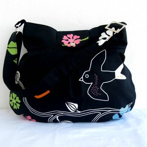Black Birds-Zipper Closure and Fastener Snap Closure-Pleated Bag-Adjustable to Straps