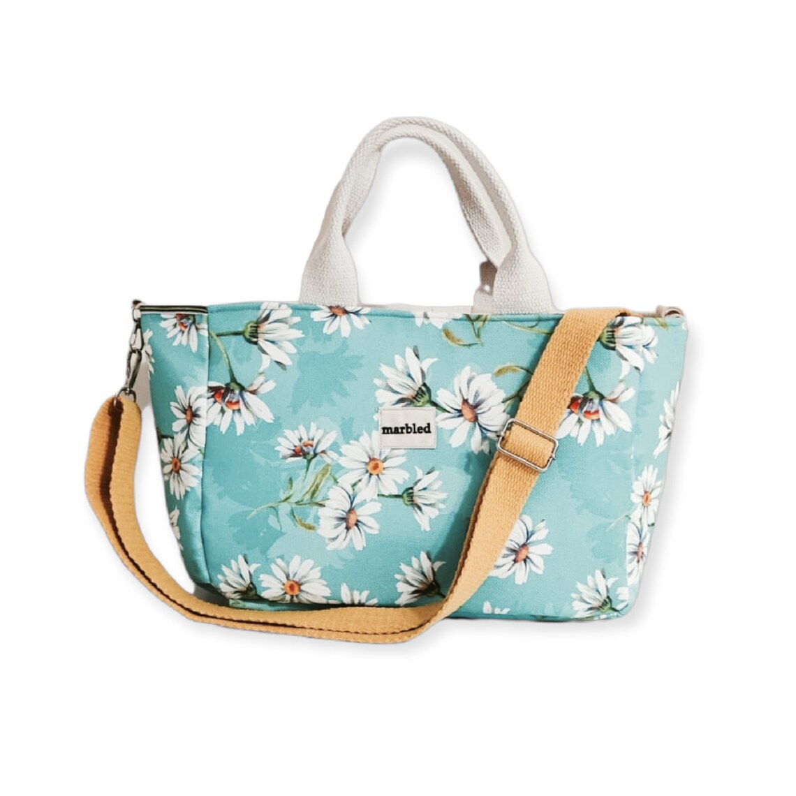 Blue Floral Bouquet Strips Leather Bag main image 0