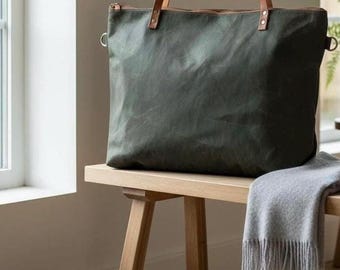 Olivgrün Gewachste Canvas Einkaufstasche, Handtasche für den Weekender oder die Arbeit, Umhängetasche, Lässige multifunktionale Tasche