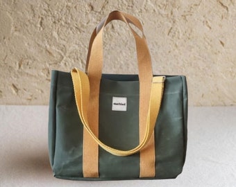 Large Waxed Canvas Tote Bag , Dark Green  Waxed canvas handbag for the weekender or work, Crossbody bag , Casual  Multifunctional Bag