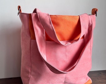 Tote Bag With Large Outside Pockets Orange Tote Handbags, Large Casual Shoulder Bag,  Weekender Work Bag, Crossbody Bag,