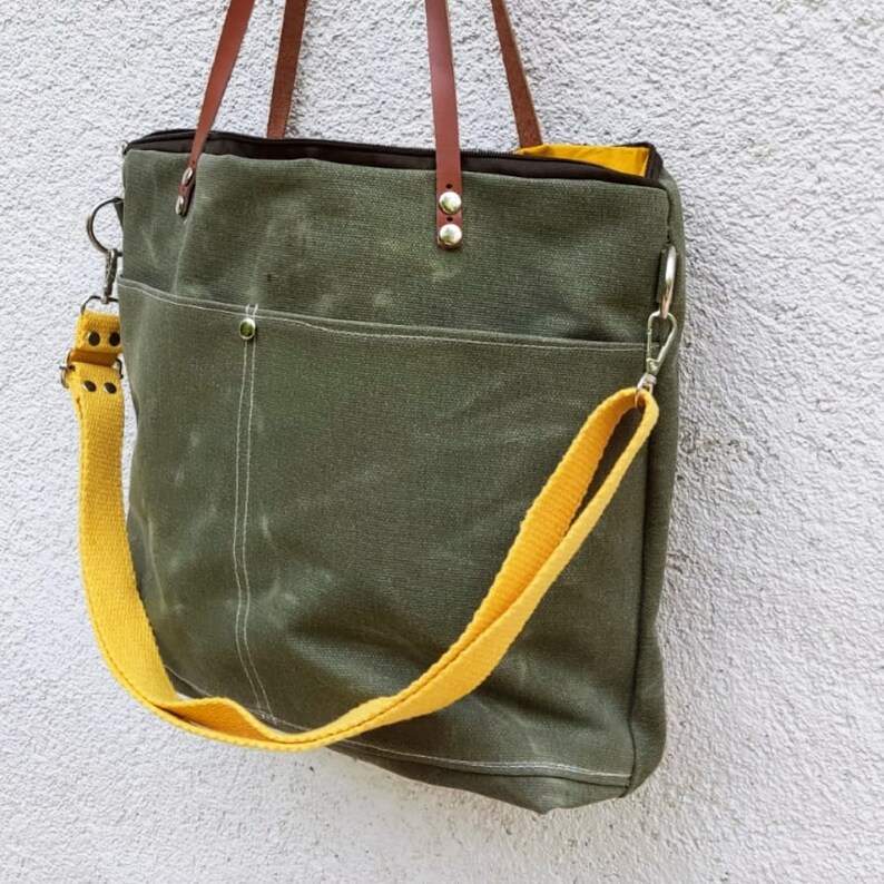 Traveler Bag Waxed Canvas Tote Bag Olive Green Waxed Canvas Etsy