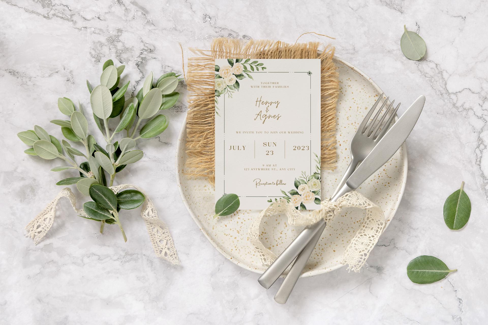 Floral Wedding Invitation Template Elegant Minimalist Design (digital