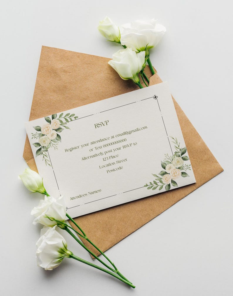 Floral Wedding Invitation Template Elegant Minimalist Design (digital