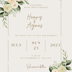 Floral Wedding Invitation Template: Elegant Minimalist Design (Digital Download)