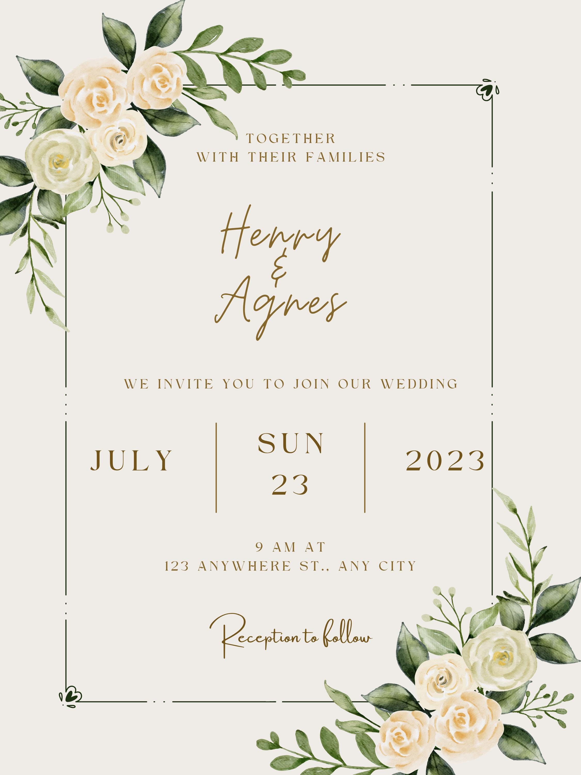 Floral Wedding Invitation Template Elegant Minimalist Design (digital