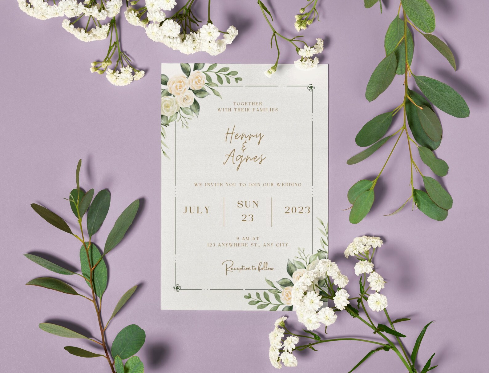 Floral Wedding Invitation Template Elegant Minimalist Design (digital