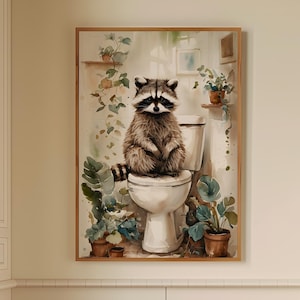 Funny Raccoon Print, Bathroom PNG, Cute Raccoon, Raccoon On Toilet, Boho Print Restroom Print Raccoon Wall Art, Bathroom Wall Art Funny Gift