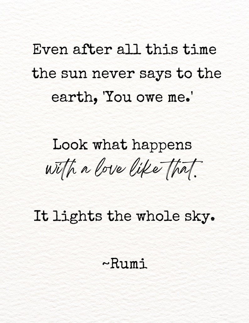 The Sun Never Says by Rumi Poem Canvas Print Poetry Print Gift, Poetry