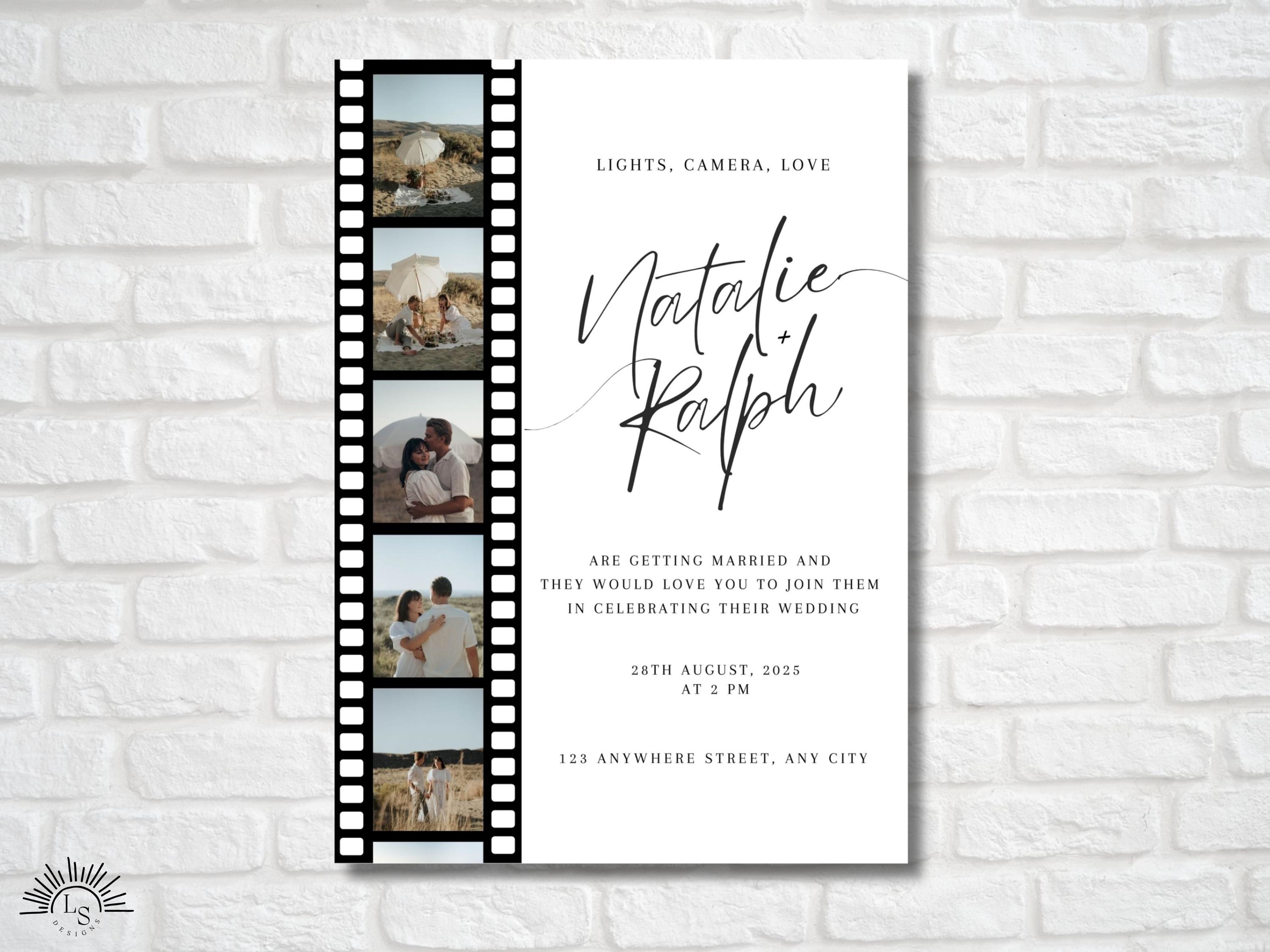 Movie Themed Wedding Invitation Template | Black & White Movie Film ...