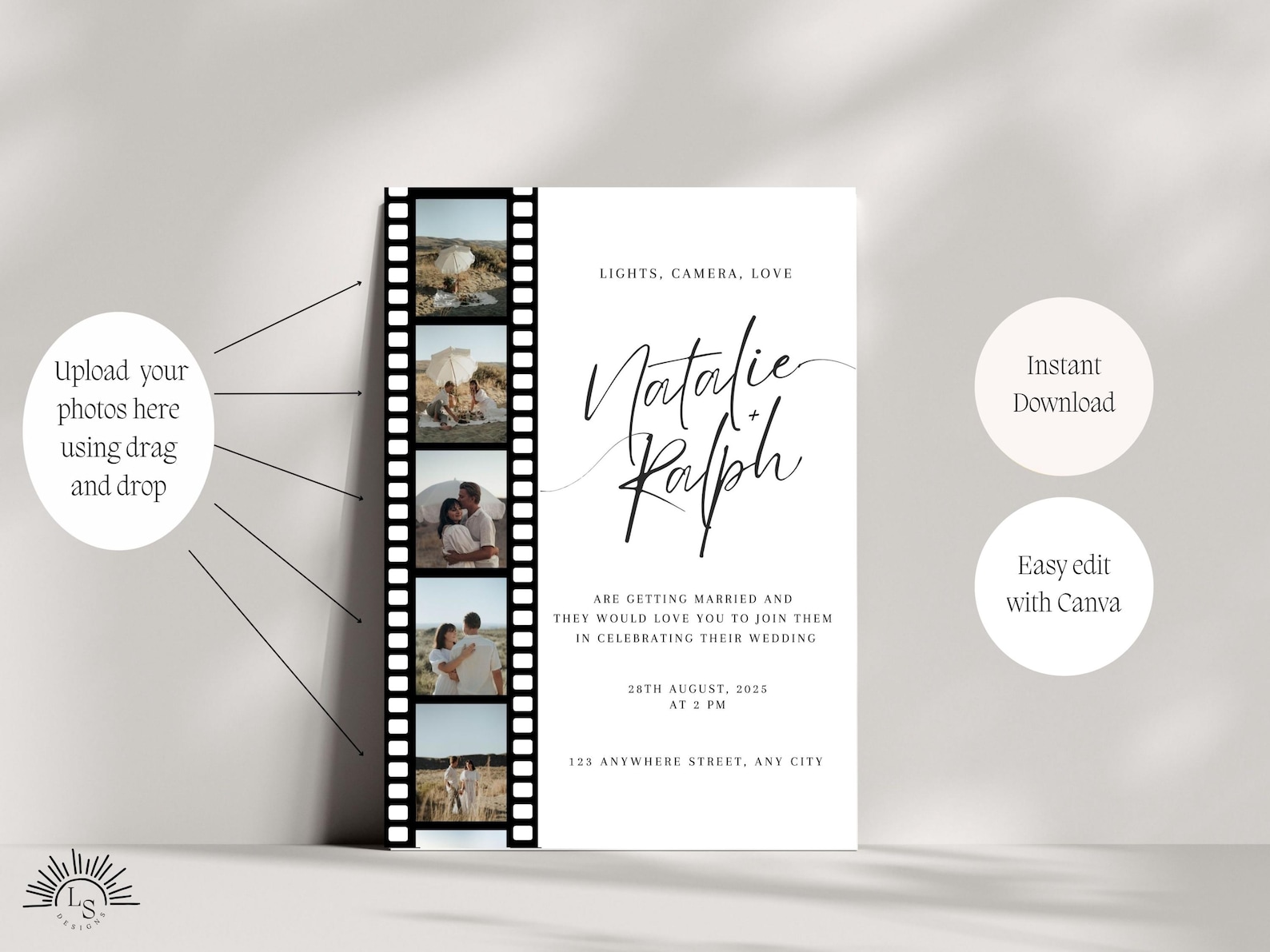 Movie Themed Wedding Invitation Template | Black & White Movie Film ...