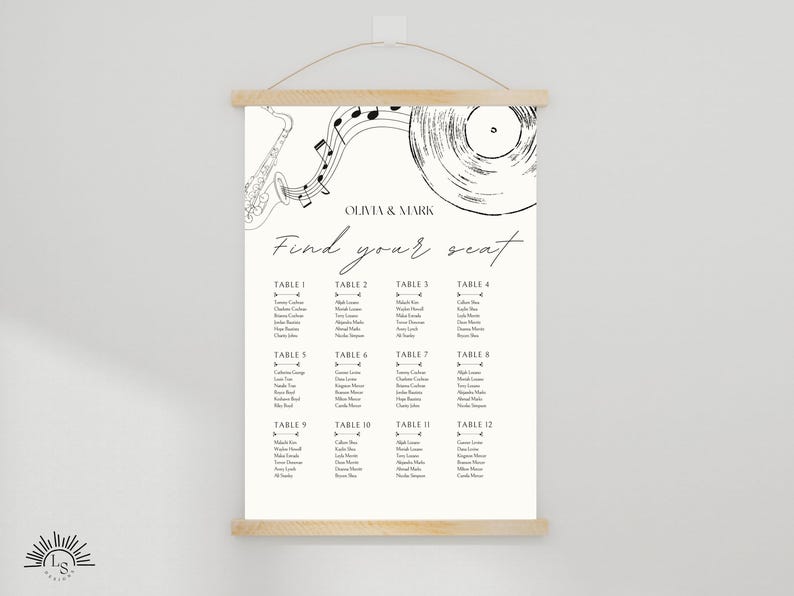 Seating Song Names Music Themed Seating Chart | Vinyl and Jazz Theme | Music Lover's ...