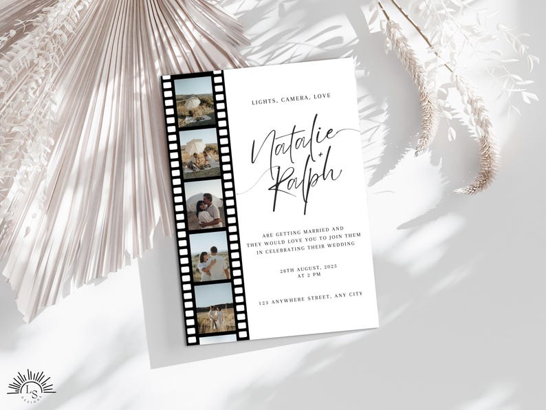 Movie Themed Wedding Invitation Template | Black & White Movie Film ...